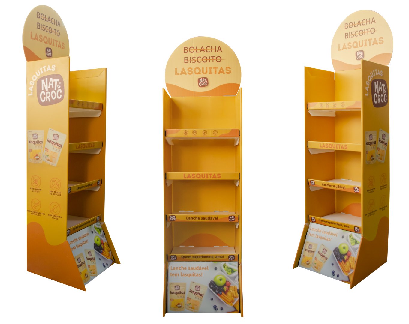 Display de chão personalizado Nat Croc em três vistas