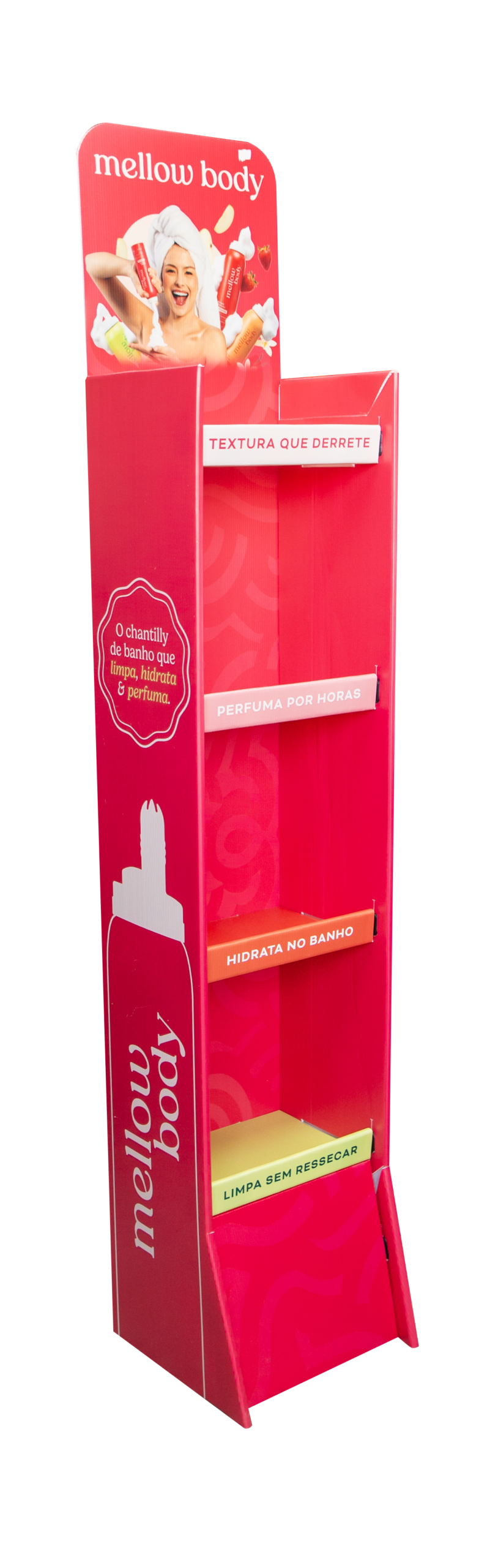 Display de chão personalizado Mellow Body com prateleiras para produtos de cuidado pessoal